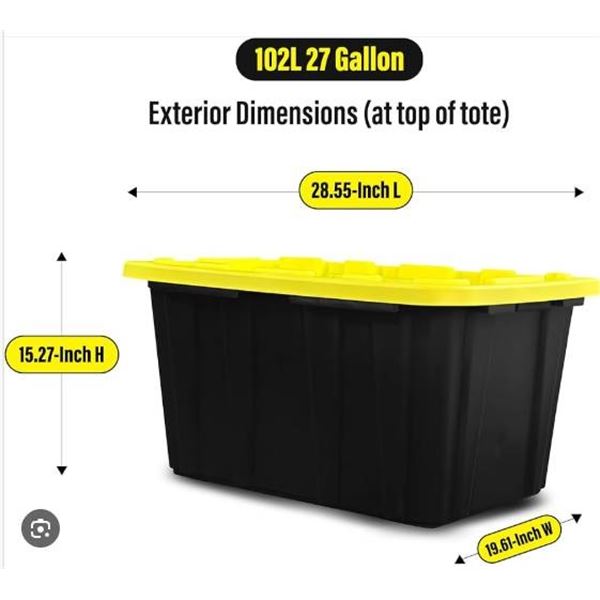 Strong Box Plastic Storage Container, 27 Gallons, Yellow/Black