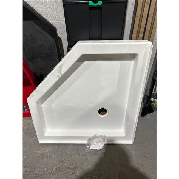 White Rectangular Shower Pan with Corner Drain
