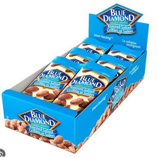 Lot of 3 Blue Diamond Roasted Salted Almonds, 18-23 g Pouches