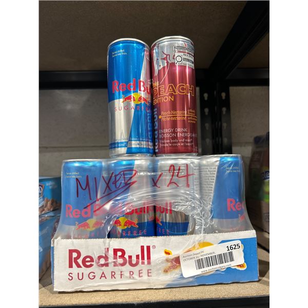 Assorted Red Bull Sugarfree and Peach Edition Mixed 24-Can Lot