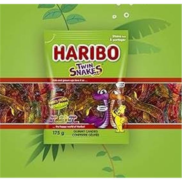 Haribo Twin Snakes Gummy Candies, 10 x 175g Packs