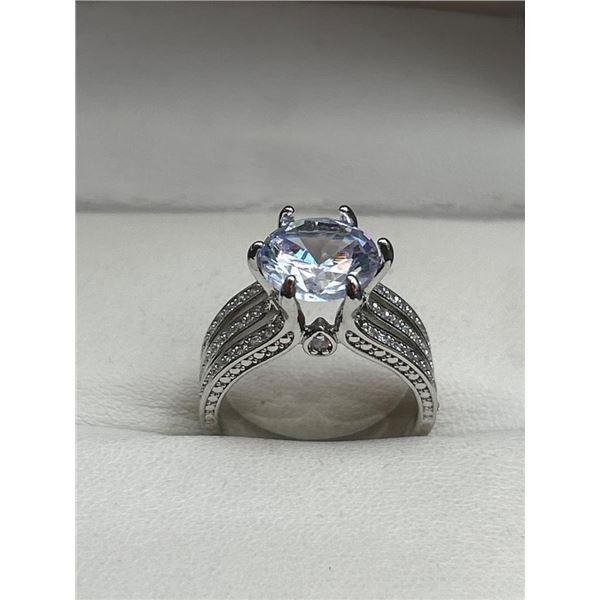 Ladies 1.1 Carat Brilliant Cut Solitaire Shank Style .925 Silver Engagement Ring