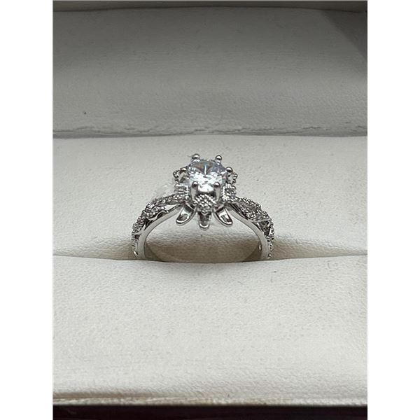 Brilliant Cut .80 Carat Solitaire Stone Ladies Engagement Ring with  Filagree Design Detailing in .9