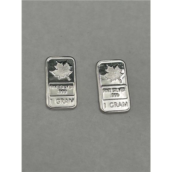 Canada .999 Silver 1 Gram, Wafer Bar LOT of 2