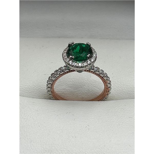 Ladies Multi Stone 1.0 Carat Round Cut Emerald Dress Ring