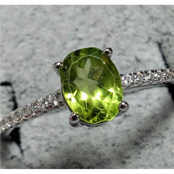 $140 Silver Peridot And Cz  Ring
