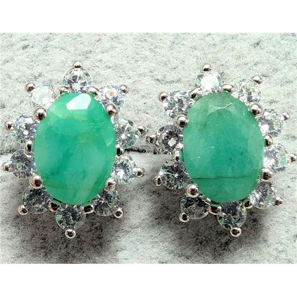 $160 Silver Emerald And Cz  Earrings