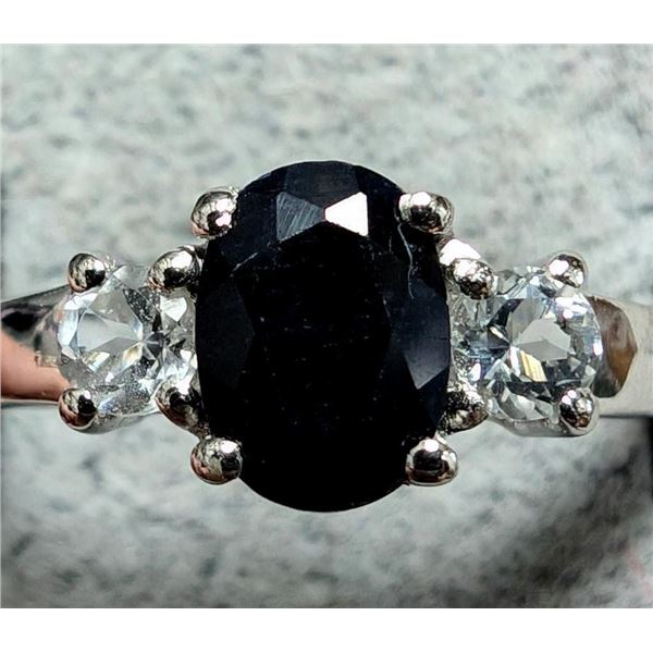 $200 Silver Sapphire And Cz Ring