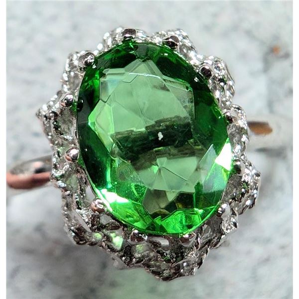 Silver Green Cz  Ring