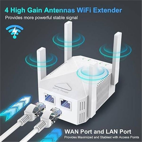 Edtiske WiFi Extender Signal Booster for Home, 1200Mbps Dual Band, 6 Antennas, Covers Up to 10,000 S