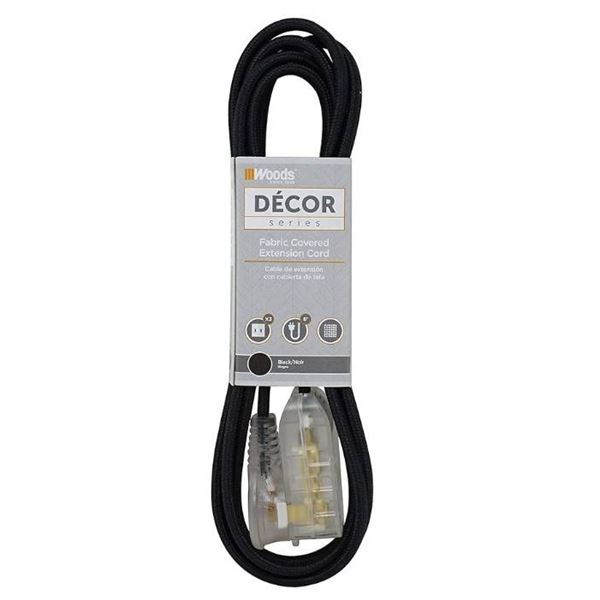 Woods Decor Series 8 Ft Fabric Covered Extension Cord, Black