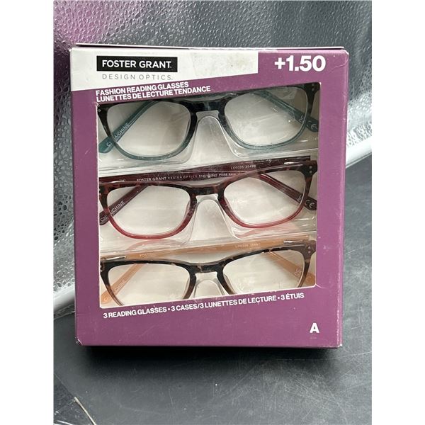 Foster Grant Design Optics +1.50 Fashion Reading Glasses Set of 3