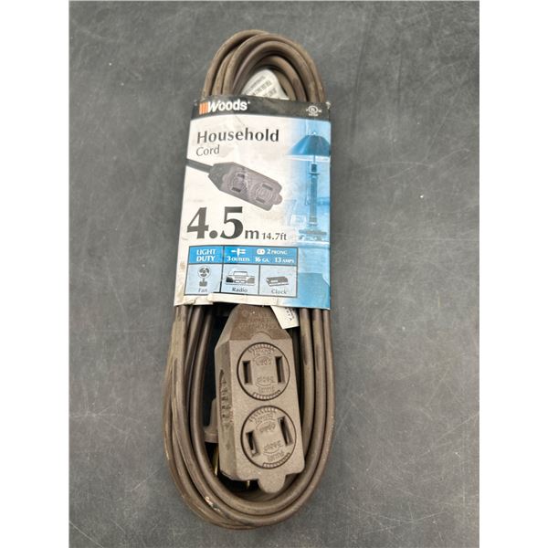 Woods Household Cord 4.5m (14.7ft) 16 Ga 13 Amps, 3 Outlets
