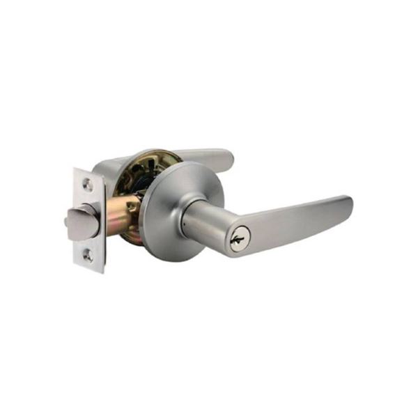 ReliaBilt Hawthom Keyed Entry Lever with Turn Button in Satin Nickel Finish