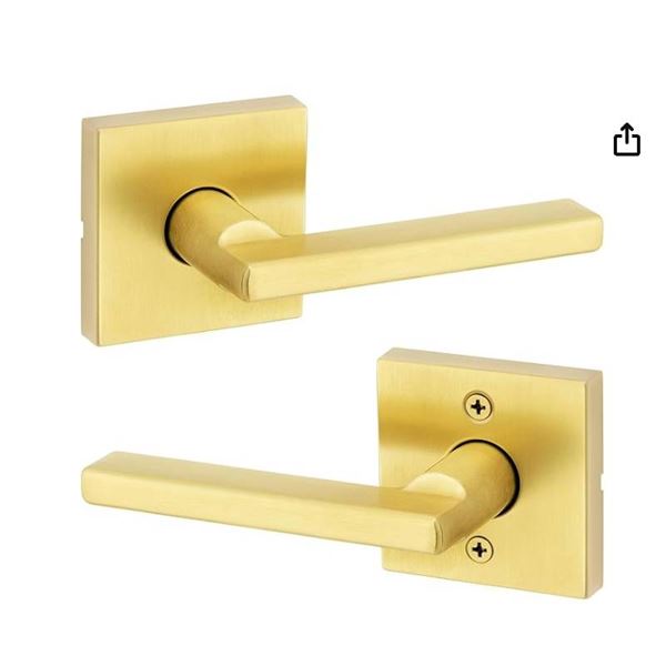 Weiser Halifax Satin Brass Door Handle, Reversible Passage Lever