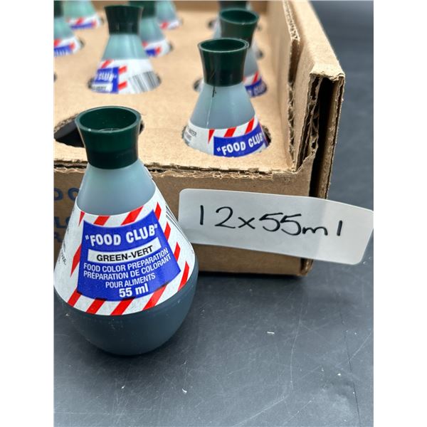 Lot of 12 Food Club Food Color Preparations, 55ml Each