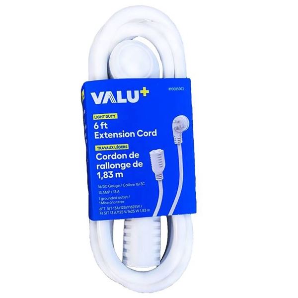 Valu+ Light Duty 6 Ft Extension Cord 16/3 Gauge 4 Pieces Bundle