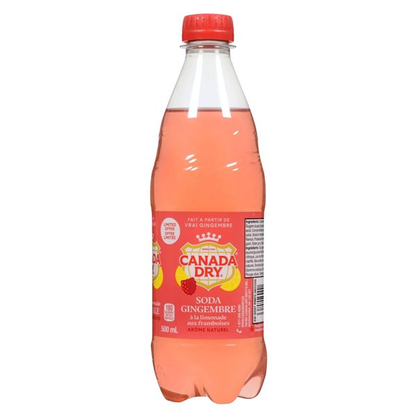 Canada Dry Raspberry Lemonade Ginger Ale, 24-Pack, 500mL Bottles