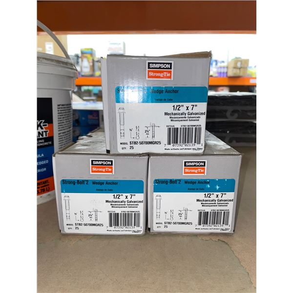 Simpson Strong-Tie 1/2″ x 7″ Mechanically Galvanized Wedge Anchor LOT OF 3