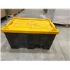 Image 1 : Heavy-Duty Black and Yellow Storage Tote with Removable Lid