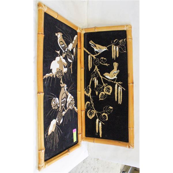 2X BAMBOO FRAMED VINTAGE WALL ART