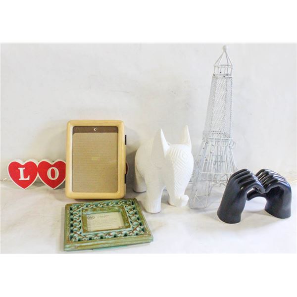 HOME DECOR LOT WITH WOOD FRAMES,