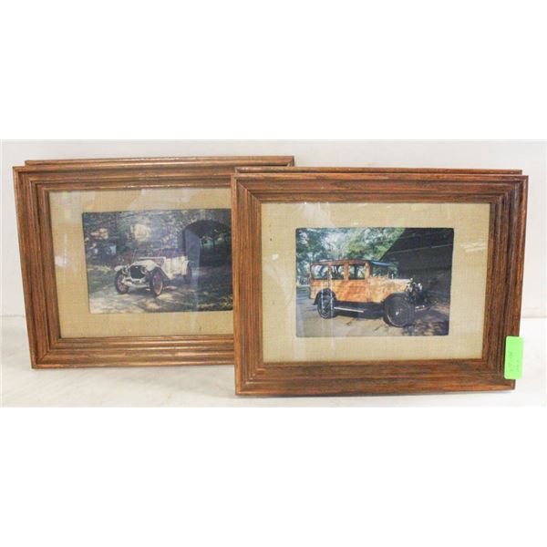 LOT OF 4 1930'S CAR FRAMED PRINTS 16.5" X  12.5"