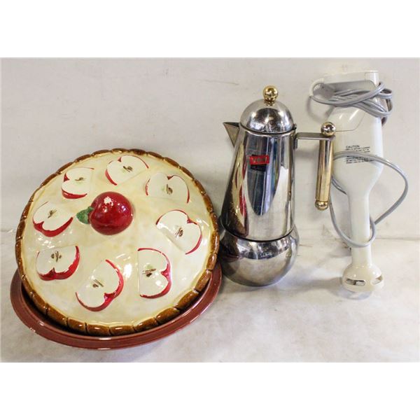 CERAMIC PIE PAN, COFFEE PERCOLATOR