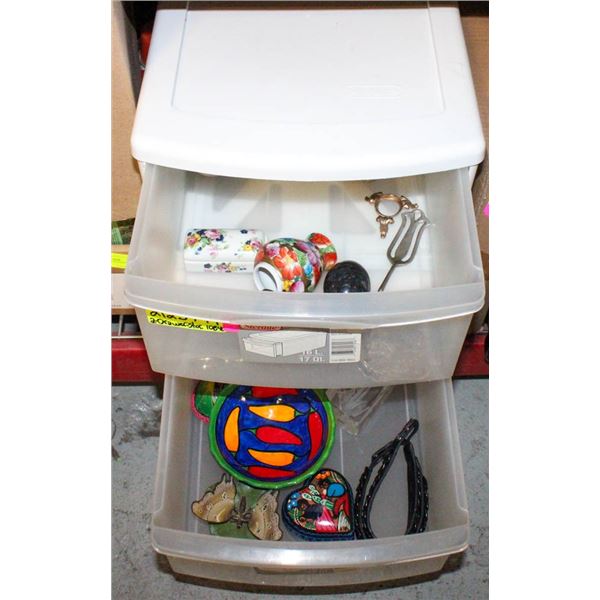 STERILITE 2 DRAWER STORAGE W/VARIOUS ESTATE DECOR