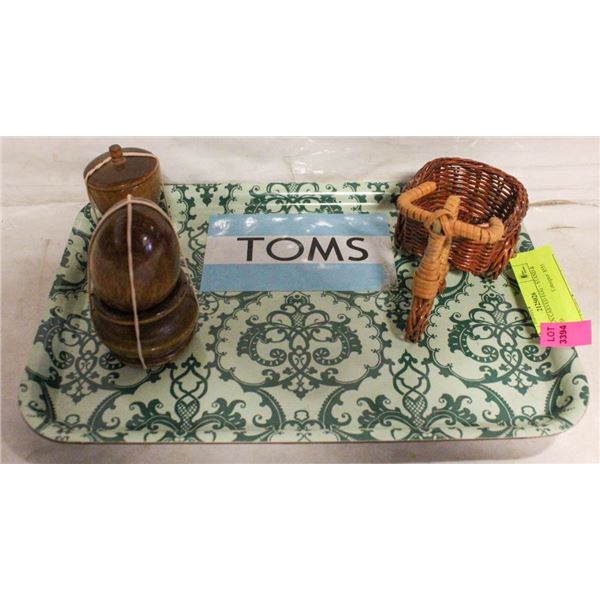 WOODEN CARVED EGG + STAND & LIDDED