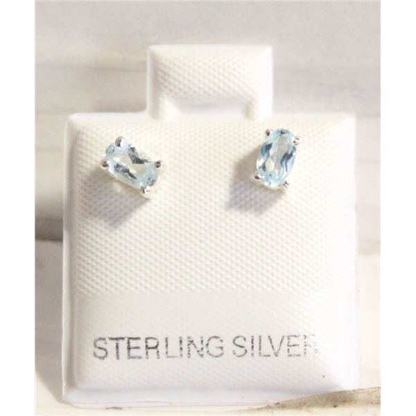 #27-NATURAL SKY BLUE TOPAZ STUD EARRINGS