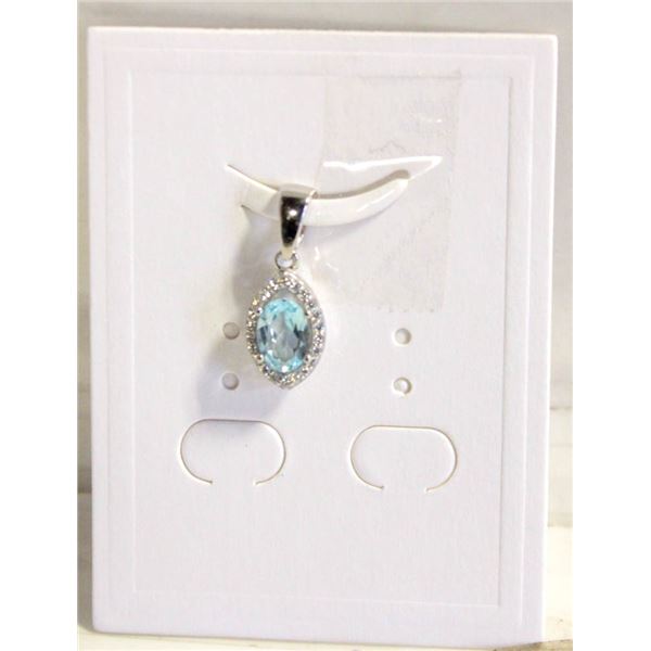 #148-NATURAL BLUE TOPAZ & CZ PENDANT