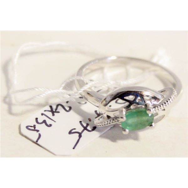#163-NATURAL EMERALD & CZ RING SIZE 7.75