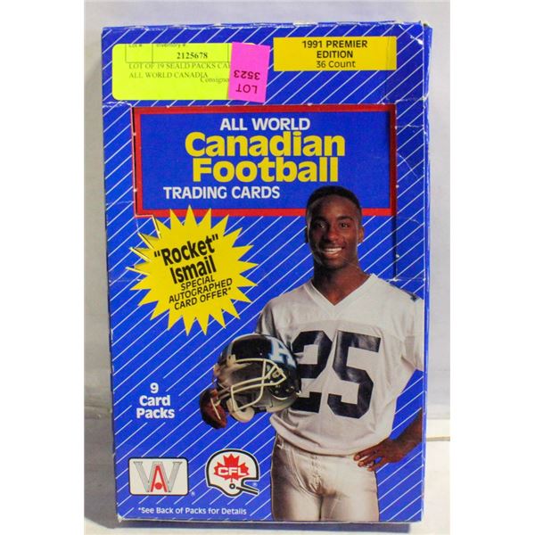 LOT OF 19 SEALD PACKS CARDS 1991 ALL WORLD CANADIA