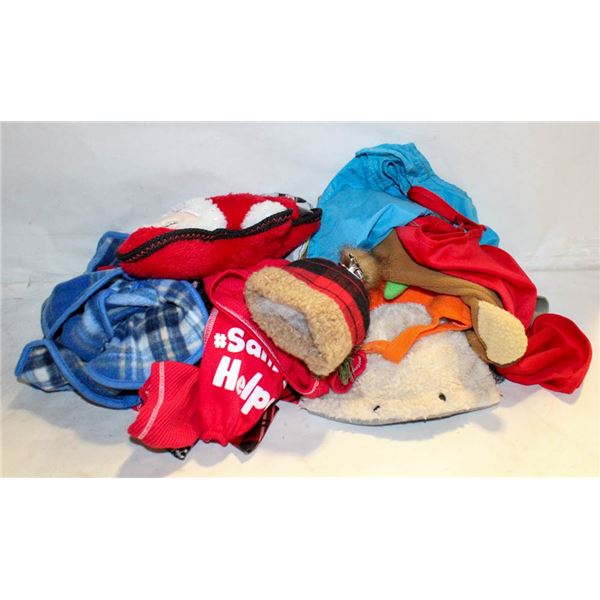 ASSORTED DOG OUTFITS AND ACCESSORIES