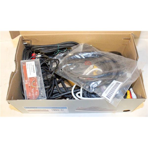 BOX OF AUDIO AND VIDEO CORDS