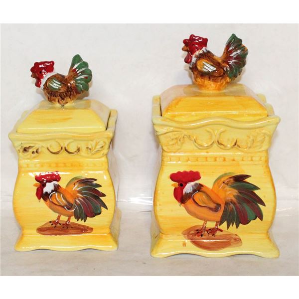2 CERAMIC LIDDED ROOSTER CANNISTERS