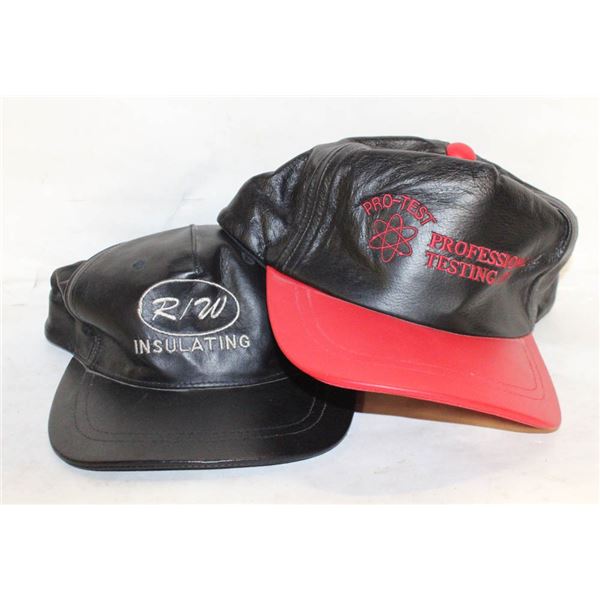 2 VINTAGE ALL LEATHER BALL CAPS. ESTATE