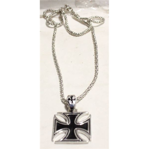 22" SILVER TONE NECKLACE WITH MALTESE CROSS PENDA