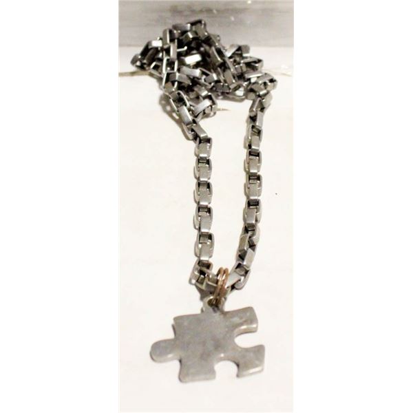 HEAVY SQUARE CHAINLINK NECKLACE 25" WITH PUZZLE