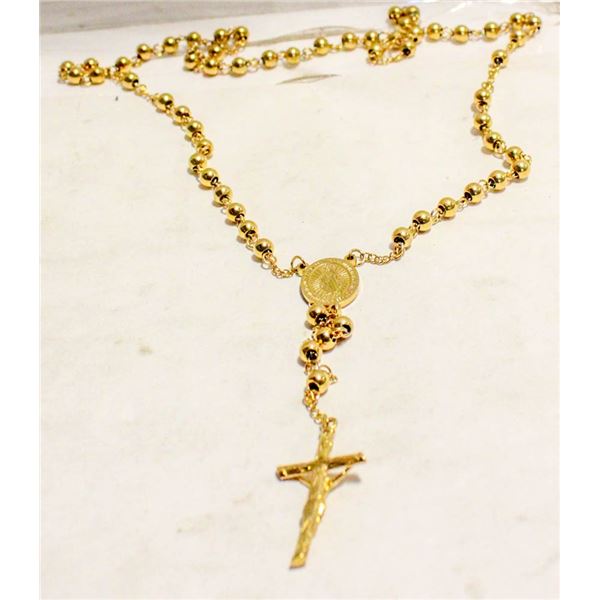 QUALITY HEAVY - GOLD TONE BEADED ROSARY NECKLACE