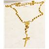 Image 1 : QUALITY HEAVY - GOLD TONE BEADED ROSARY NECKLACE
