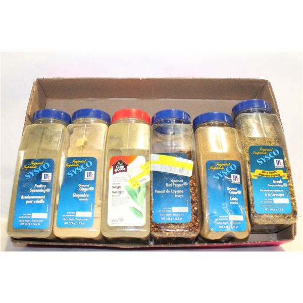 FLAT OF LARGE SPICE CONTAINERS VARIOUS