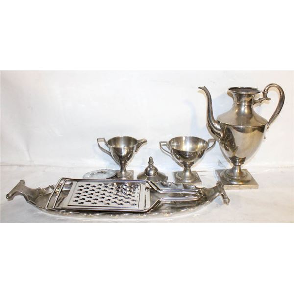 ESTATE ANTIQUE LOT - TEAPOT, TRAY & ASSTD