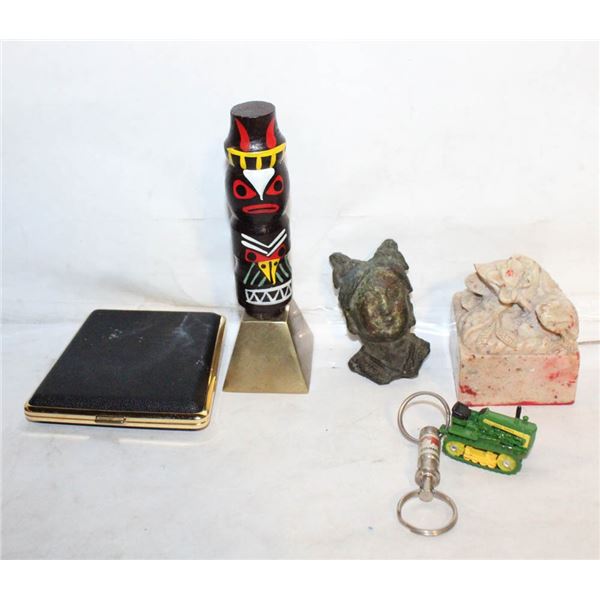 CIGARETTE CASE, CHINESE SOAPSTONE STAMP,