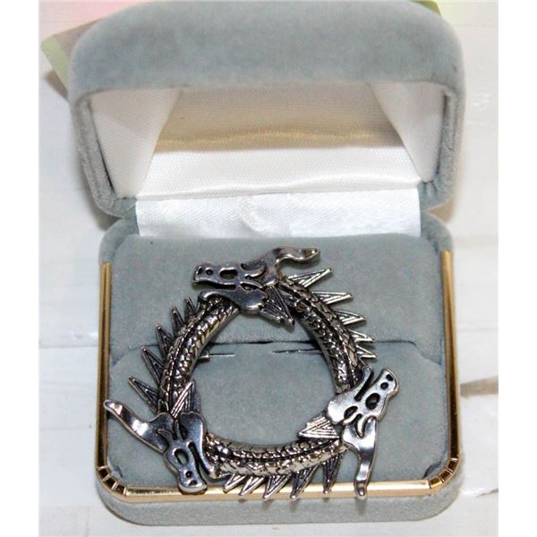 NEW 3 HEAD DRAGON BROOCH SILVERY 1.97”