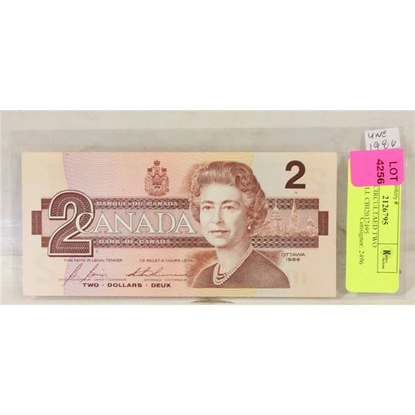 1986 $2 UNCIRCULTAED TWO DOLLAR BILL CBI2037495