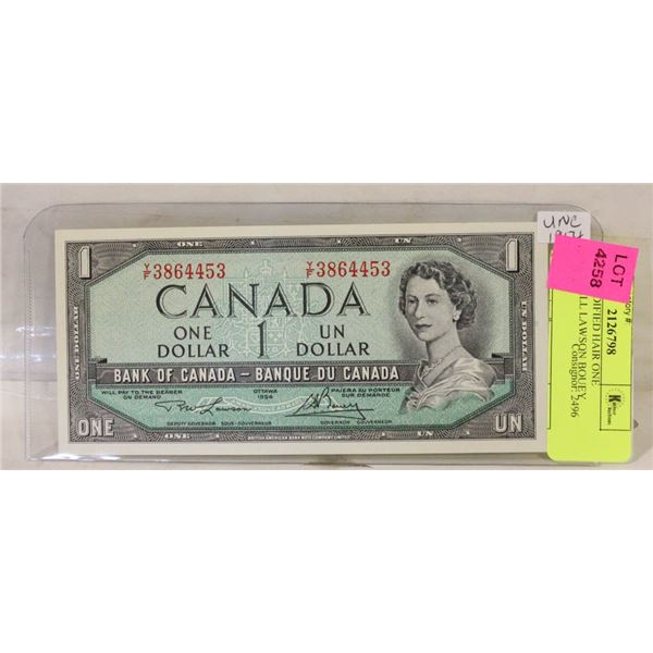 1954 $1 MODIFIED HAIR ONE DOLLAR BILL LAWSON BOUEY