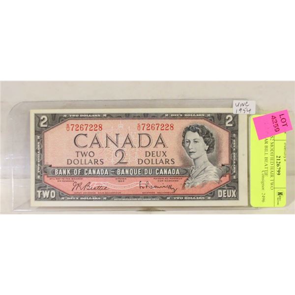 1954 $2 MODIFIED HAIR TWO DOLLAR BILL BEATTIE