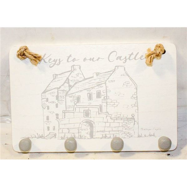 "KEYS TO OUR CASTLE" WOOD WALL KEY HOLDER